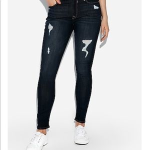 Express Mid Rise Ripped Jeggings in dark wash